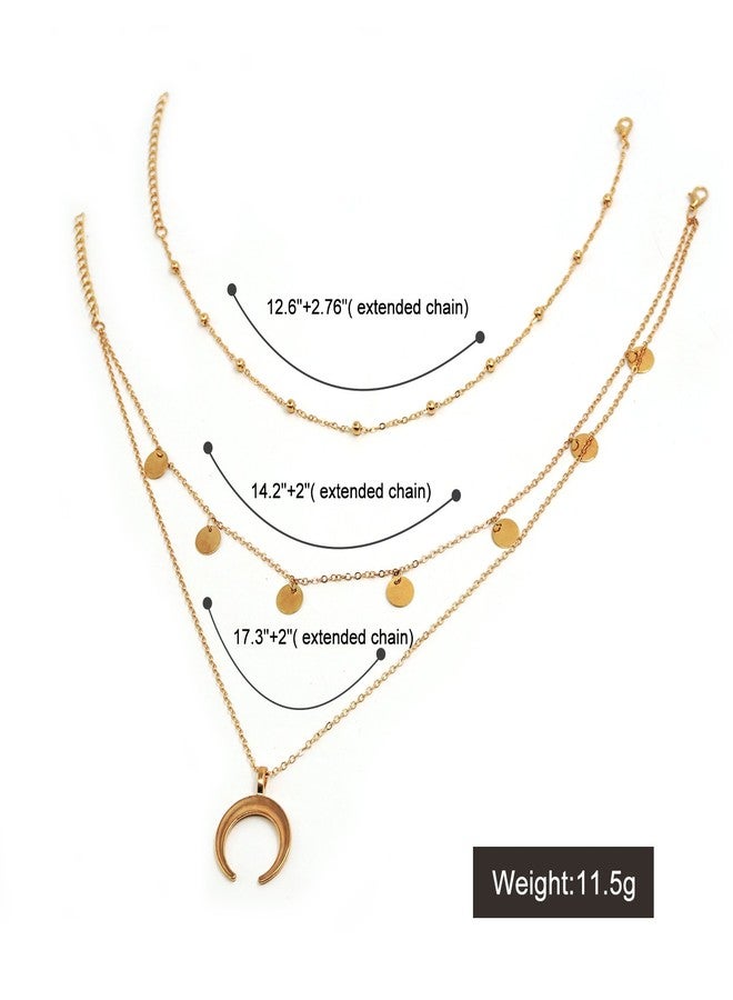 Wowanoo Layered Chain Choker Necklace Moon Sequins Pendant, GoldS, Size No Size - Image 5