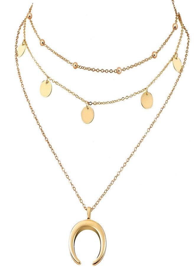 Wowanoo Layered Chain Choker Necklace Moon Sequins Pendant, GoldS, Size No Size - Image 1