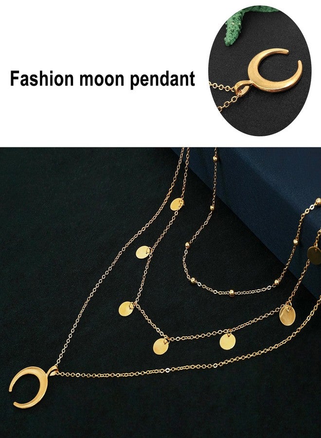 Wowanoo Layered Chain Choker Necklace Moon Sequins Pendant, GoldS, Size No Size - Image 3