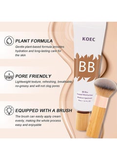 KOEC BB Blur Tinted Moisturizer SPF 30,BB Tinted Care Primer with Brush,BB Cream Tinted Moisturizer with Broad Spectrum SPF,Full Coverage Light-Medium Skin Color Hydrating and Smoothing  - Image 2