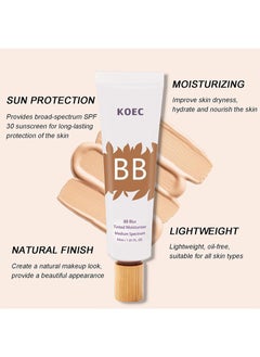 KOEC BB Blur Tinted Moisturizer SPF 30,BB Tinted Care Primer with Brush,BB Cream Tinted Moisturizer with Broad Spectrum SPF,Full Coverage Light-Medium Skin Color Hydrating and Smoothing  - Image 4