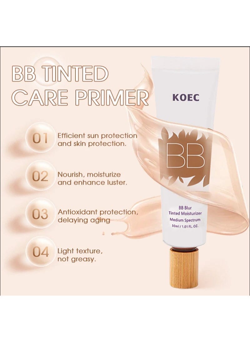KOEC - BB Blur Tinted Moisturizer SPF 30,BB Tinted Care Primer with Brush,BB Cream Tinted Moisturizer with Broad Spectrum SPF,Full Coverage Light-Medium Skin Color Hydrating and Smoothing - Image 1