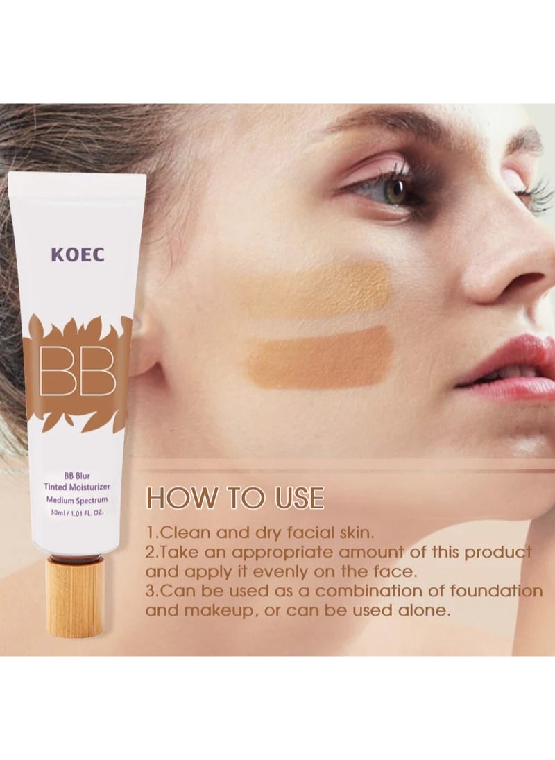KOEC - BB Blur Tinted Moisturizer SPF 30,BB Tinted Care Primer with Brush,BB Cream Tinted Moisturizer with Broad Spectrum SPF,Full Coverage Light-Medium Skin Color Hydrating and Smoothing - Image 1