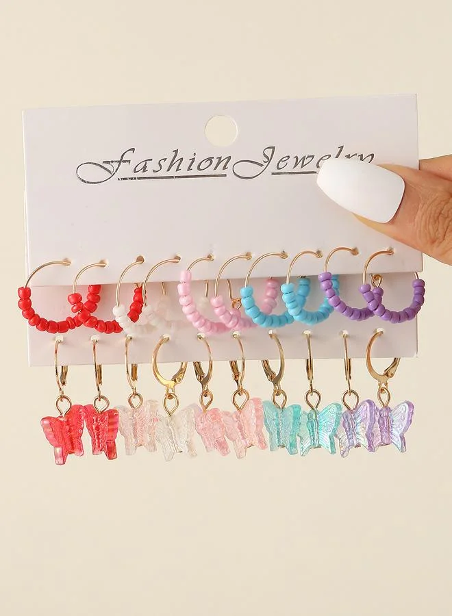 Take Two  Set Of 10 - Beaded and Butterfly Hoop Earrings for Women | Best Price UAE