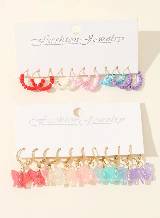 Take Two  Set Of 10 - Beaded and Butterfly Hoop Earrings for Women | Best Price UAE
