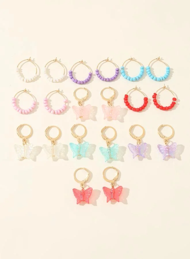 Take Two Set Of 10 - Beaded and Butterfly Hoop Earrings