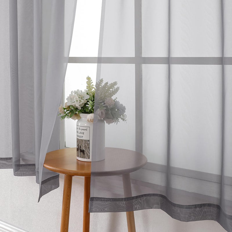 Lecloud Grey Sheer Curtains 63 Inch Long 2 Panels, Elegant Voile Drapes for Dinning Small Windows, Light Filtering Voile Curtain for Living Room Bedroom Bathroom, Dual Rod Pocket, 40" Wx63 L - Image 3