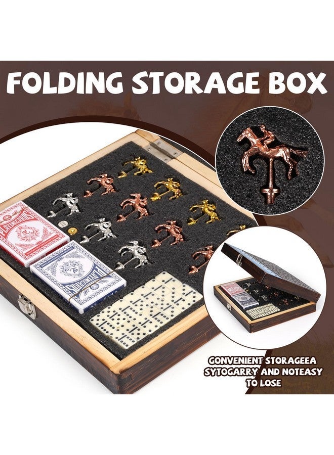 Agirlgle Deluxe Folding Horse Racing Board Game Set with Metal Horses, Foldable Board, Metal Dice, Domino Set, and Card Game - Premium Family Strategy Board Game for Parties, Travel, and Game Night - Image 4