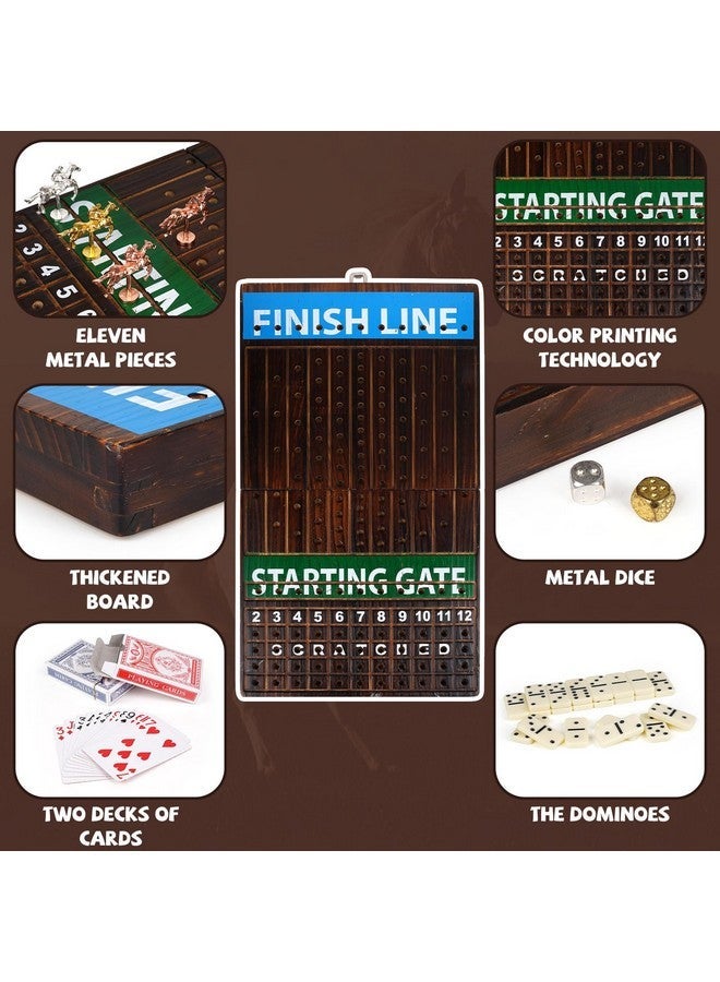 Agirlgle Deluxe Folding Horse Racing Board Game Set with Metal Horses, Foldable Board, Metal Dice, Domino Set, and Card Game - Premium Family Strategy Board Game for Parties, Travel, and Game Night - Image 5