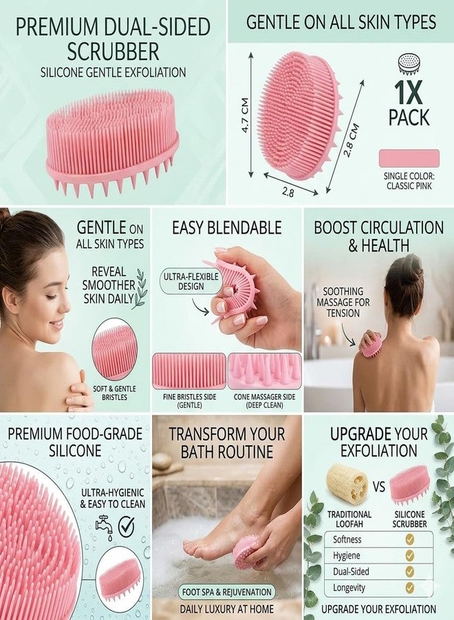 ZOIY Silicone Bath Body Scrubber Brush for Men & Women | Gentle Skin Exfoliator for Shower & Bath | Face & Body Cleansing Brush with Soft Bristles, Rich Lather & Non-Slip Grip Handle (1 Pc) - Image 4