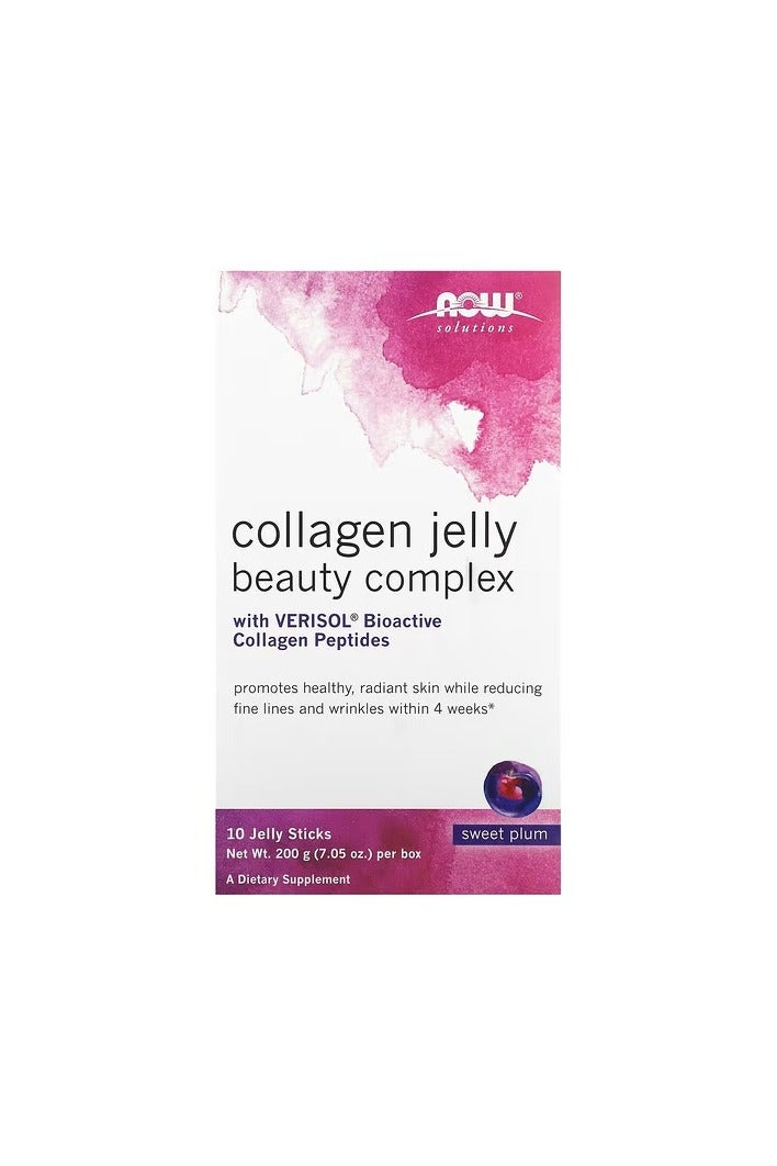 NOW Foods, Solutions, Collagen Jelly Beauty Complex, Sweet Plum, 10 Jelly Sticks, 0.705 oz (20 g) Each - Image 1