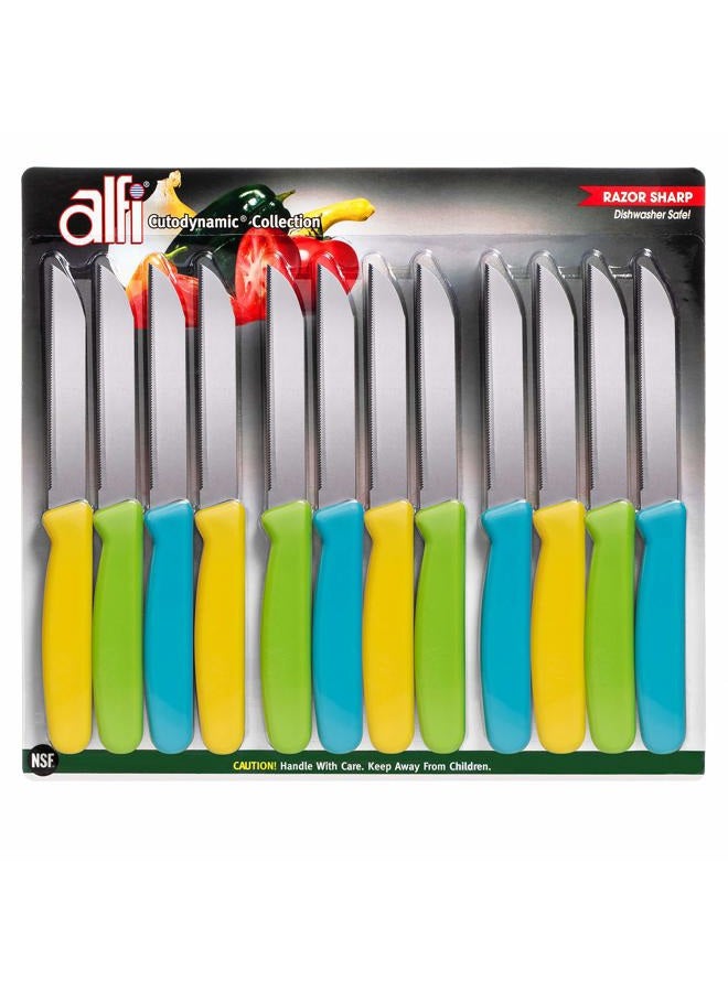 Alfi All-Purpose Knives Aerospace Precision Pointed Tip - Home And Kitchen Supplies - Serrated Steak Knives Set, Made in USA (Ultra Bright Multi-Color, 12 pack) - Image 1