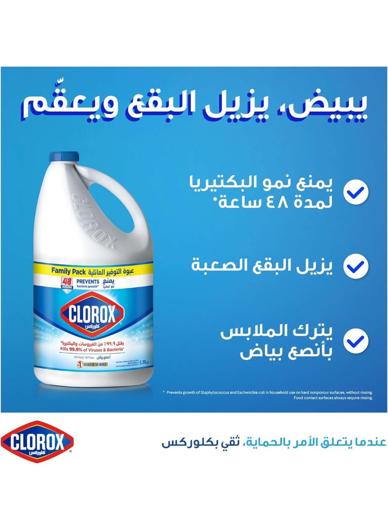 Clorox Liquid Bleach 5.30L Kills 99.9% of Viruses and Bacteria Inhibits Bacterial Growth for 48 Hours Removes Stains - Image 2