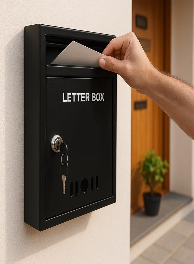 HOMIFLY Wall Mount A4 Size Letter Box/Mail Box/Suggestion Box/Complaint Box for Office/Post Box for Home gate with Clear Window View & Secure Key Lock - (Black) - Image 1