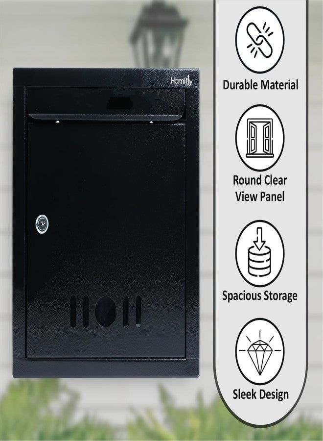HOMIFLY Wall Mount A4 Size Letter Box/Mail Box/Suggestion Box/Complaint Box for Office/Post Box for Home gate with Clear Window View & Secure Key Lock - (Black) - Image 5