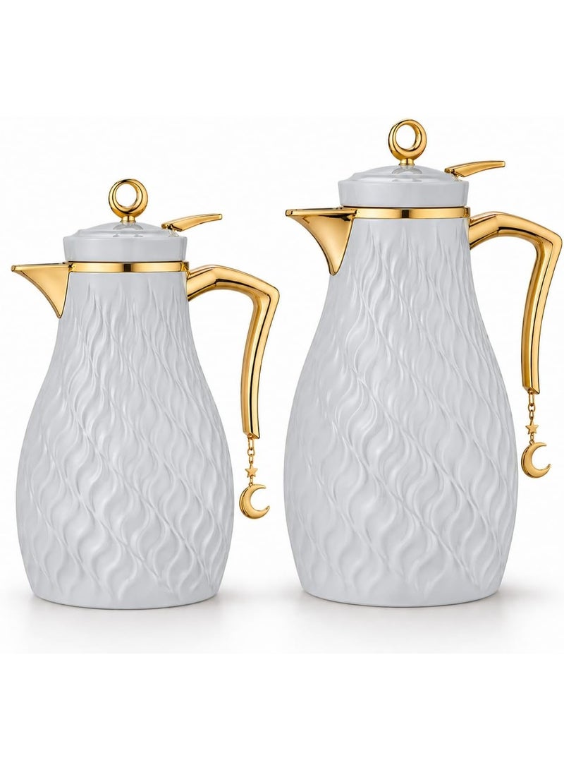 Premium Coffee and Tea Thermos Set 2 Pieces (0.7 + 1.0 Liter) | Thermos Coffee Keeps Heat 12 Hours | Equipped with Crescent Medallion Mountable Ideal for Events and Hospitality (Light Grey) - Image 3