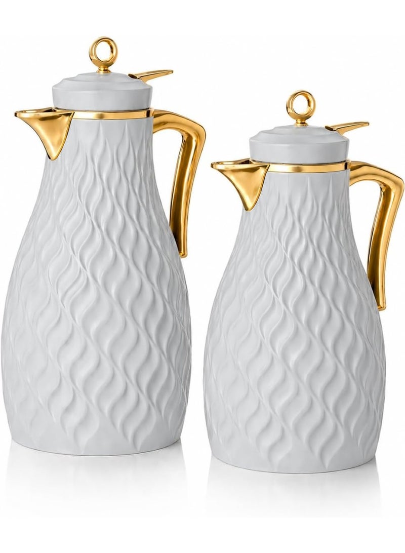 Premium Coffee and Tea Thermos Set 2 Pieces (0.7 + 1.0 Liter) | Thermos Coffee Keeps Heat 12 Hours | Equipped with Crescent Medallion Mountable Ideal for Events and Hospitality (Light Grey) - Image 1