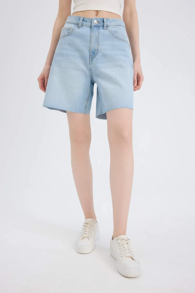 ديفاكتو High Waist Denim Bermuda Shorts