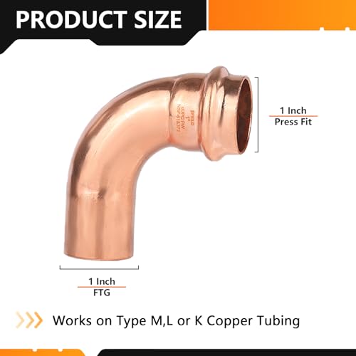 HeSun 5Pack HeSun Copper Press Street Elbow90 Degree 1 FTG x 1 Press Pressure Fittings FTG x P for Copper Tube ConnectionPRESS036 - Image 3