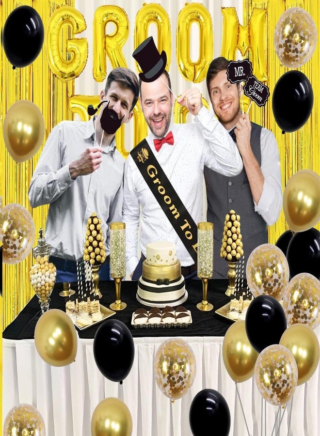 Fangleland Bachelor Decorations for Men - Groom Sash, Balloons & Photo Props - Black & Gold - Bridegroom Shower & Wedding Party Supplies - Image 5