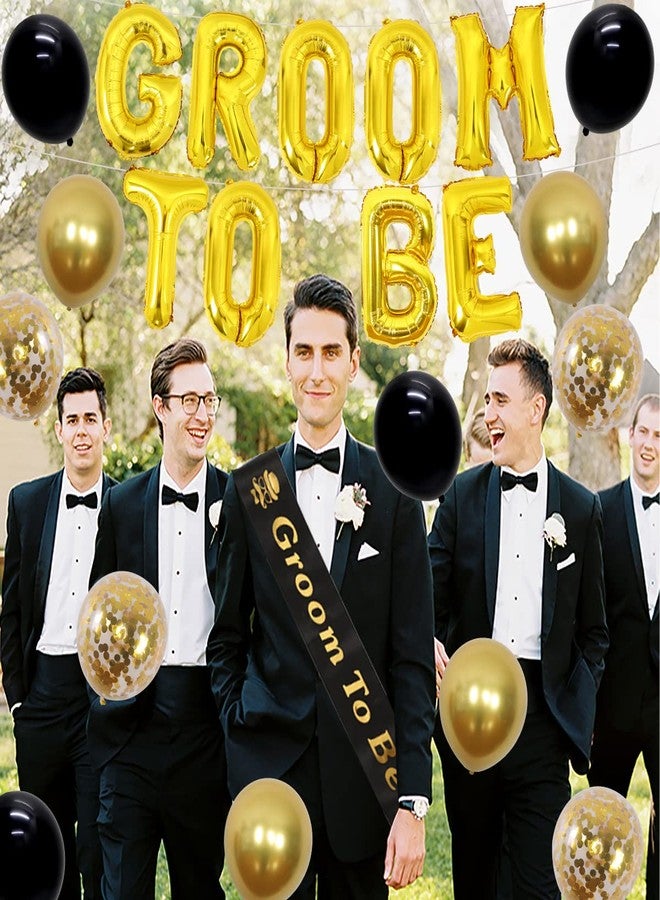 Fangleland Bachelor Decorations for Men - Groom Sash, Balloons & Photo Props - Black & Gold - Bridegroom Shower & Wedding Party Supplies - Image 4
