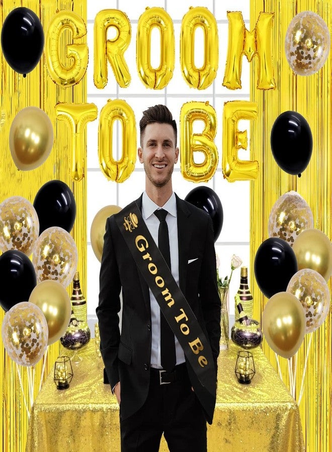 Fangleland Bachelor Decorations for Men - Groom Sash, Balloons & Photo Props - Black & Gold - Bridegroom Shower & Wedding Party Supplies - Image 3