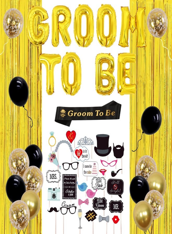 Fangleland Bachelor Decorations for Men - Groom Sash, Balloons & Photo Props - Black & Gold - Bridegroom Shower & Wedding Party Supplies - Image 2