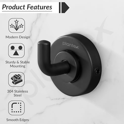 Plantex 304 Grade Stainless Steel Robe Hook/Cloth-Towel Hanger/Napkin Hanger/Bathroom Accessories - Daizy (Black) - Image 2