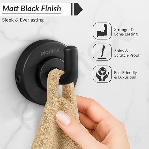 Plantex 304 Grade Stainless Steel Robe Hook/Cloth-Towel Hanger/Napkin Hanger/Bathroom Accessories - Daizy (Black) - Image 3