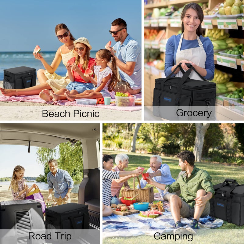 Hulongo 32L Foldable Collapsible Insulated Cooler Bag Soft Sided Cooler for Grocery Shopping, Beach, Camping, Reusable Grocery Bags Shopping Bags Heavy Duty - Image 4