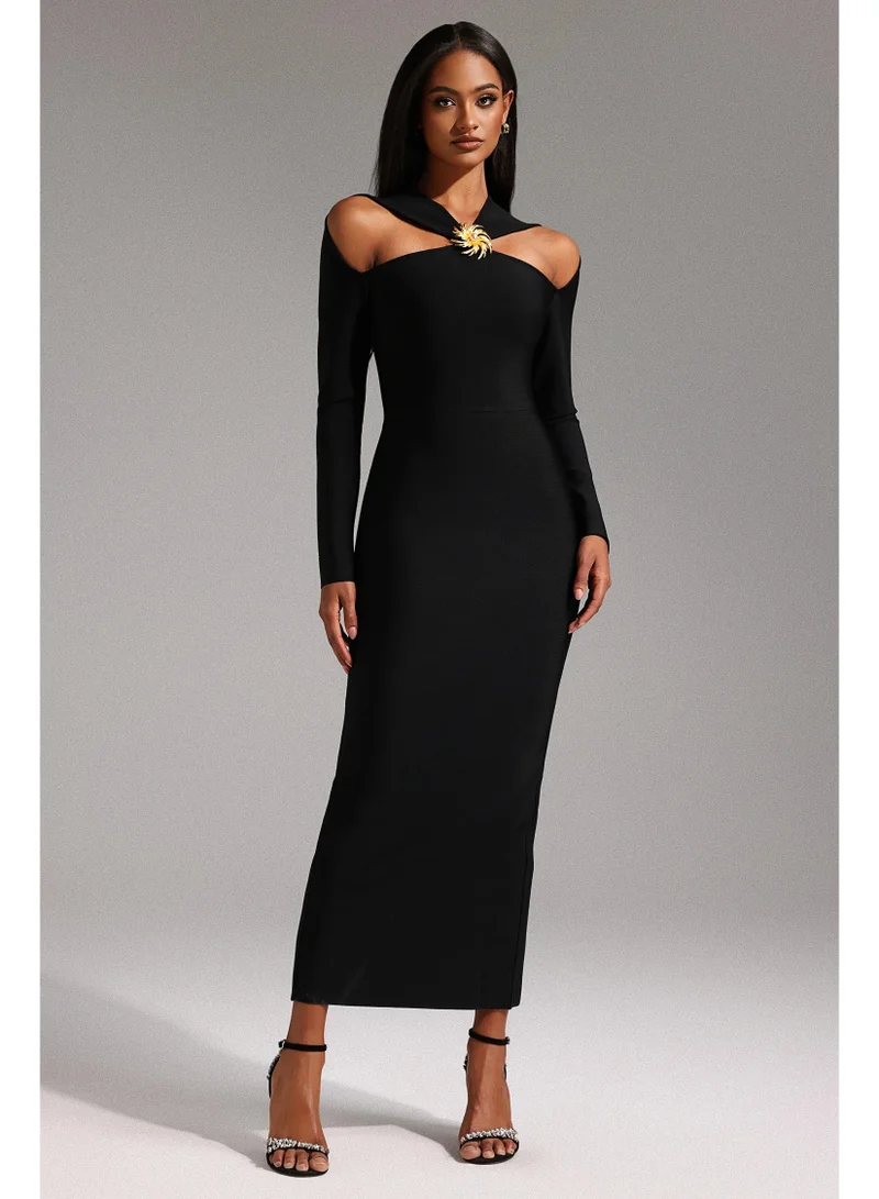 Bella Barnett Lave Long Sleeves Hollow Out Bandage Maxi Dress