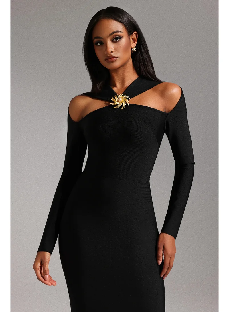 Bella Barnett Lave Long Sleeves Hollow Out Bandage Maxi Dress