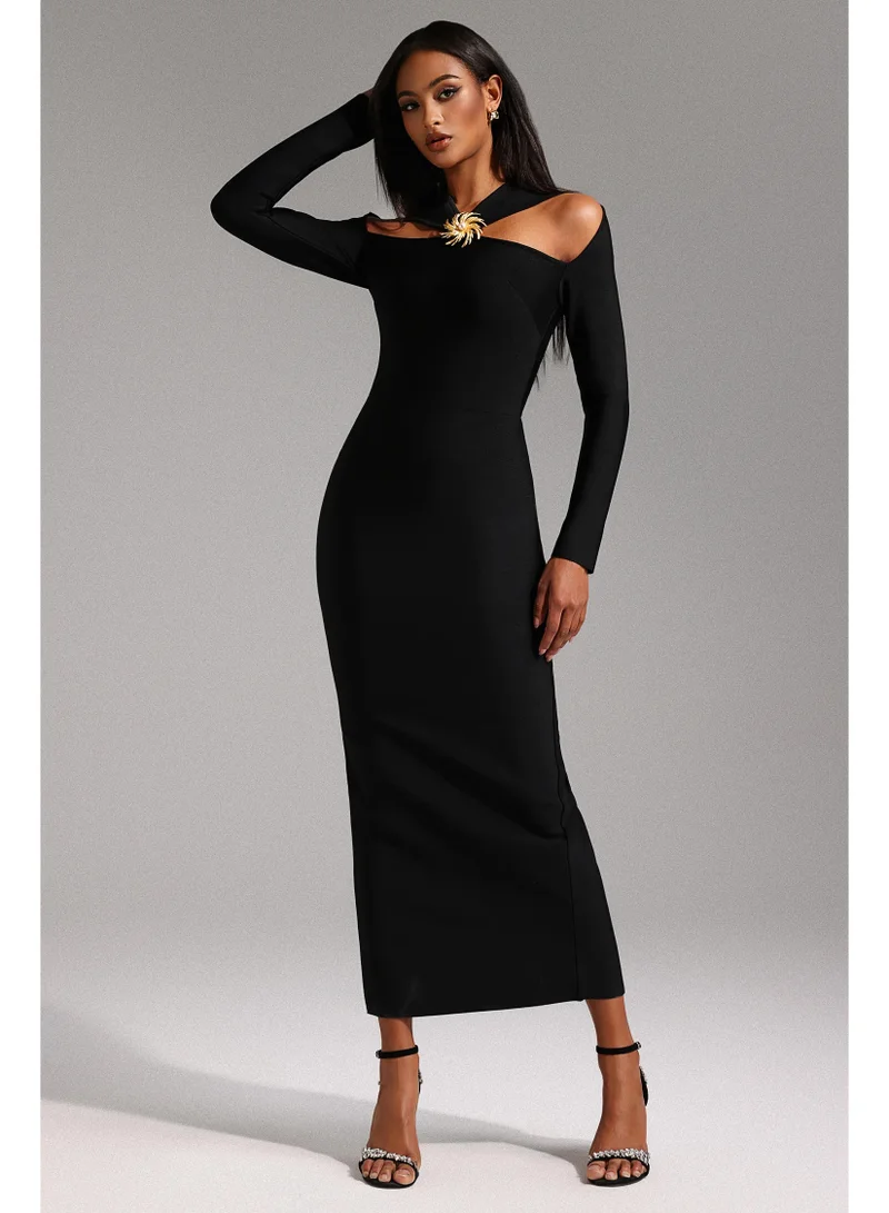 Bella Barnett Lave Long Sleeves Hollow Out Bandage Maxi Dress