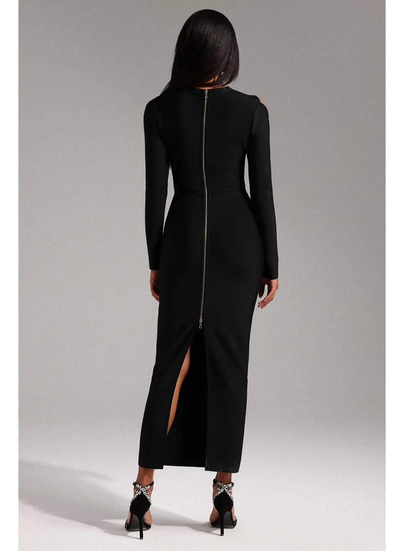 Bella Barnett Lave Long Sleeves Hollow Out Bandage Maxi Dress