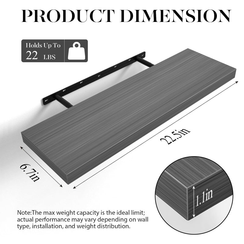 BAYKA Floating Shelves Grey, 22.5 inch Rustic Wood Wall Mounted Shelves for Bathroom, Bedroom, Living Room, Kitchen, Hanging Shelf for Books/Storage/Decor (Gray,Set of 2) - Image 4