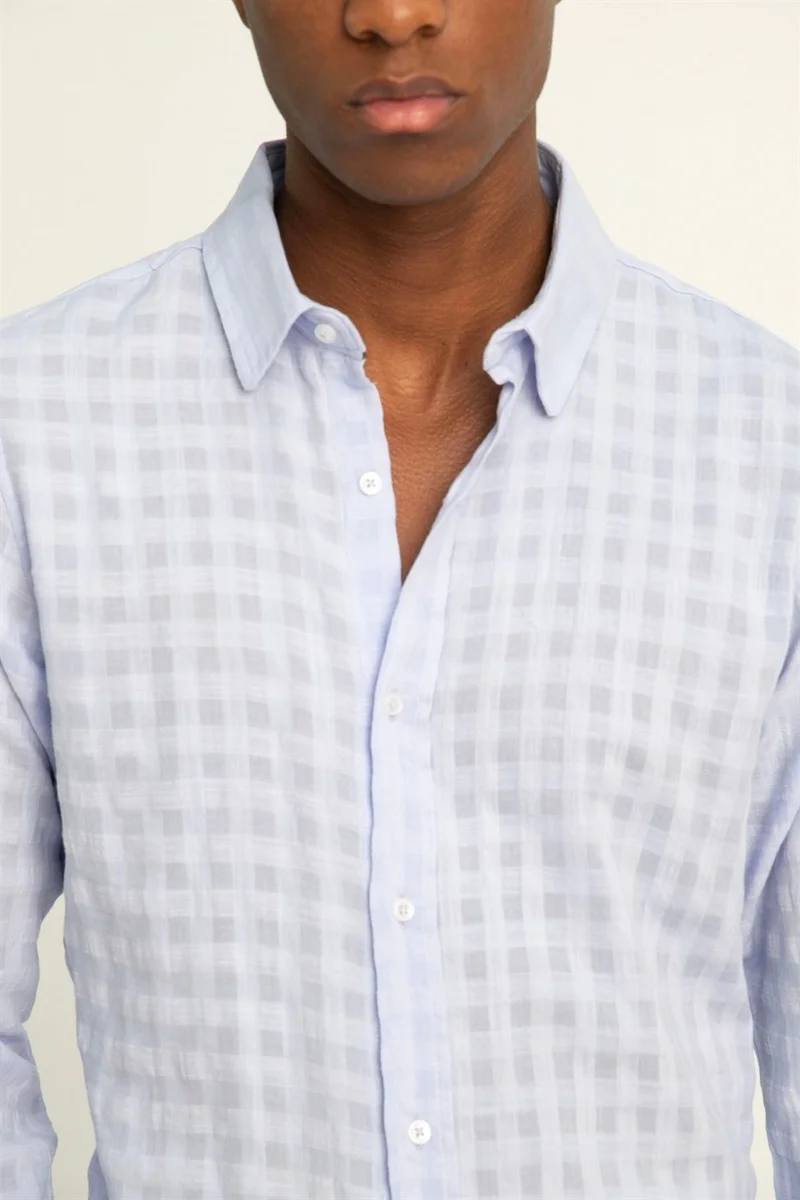 Tudors Slim Fit Long Sleeve Cotton Self-Patterned Piping Plain Men's Shirt -