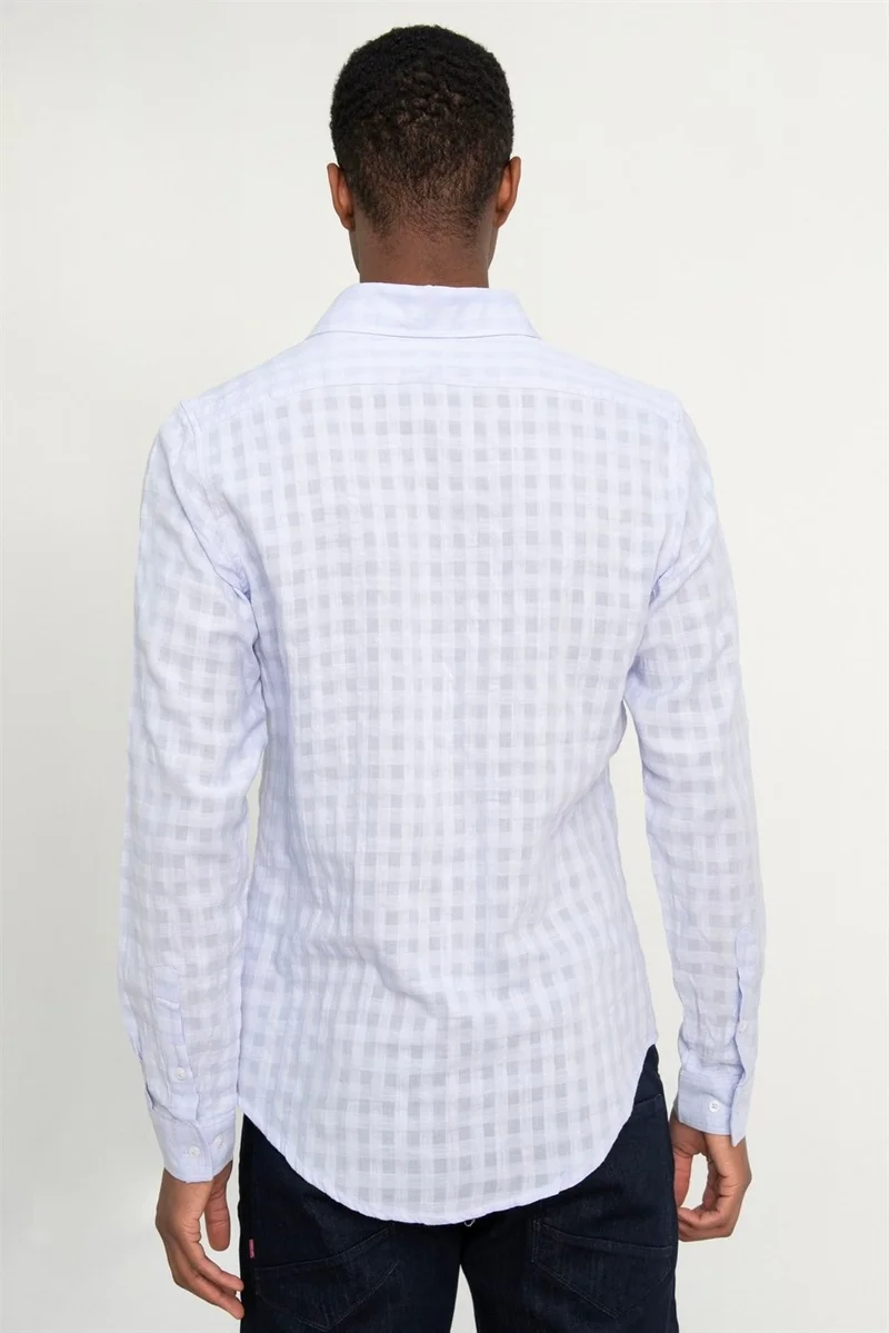 Tudors Slim Fit Long Sleeve Cotton Self-Patterned Piping Plain Men's Shirt -