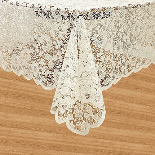 WUBODTI Cream Lace Square Tablecloth 54x54 Inches for Christmas, Holiday Dinner, Wedding, Party,Vintage Floral Embroidery Small Lace Table Linens Table Cloth Cover for Kitchen Dining Room - Image 3