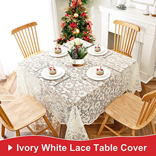 WUBODTI Cream Lace Square Tablecloth 54x54 Inches for Christmas, Holiday Dinner, Wedding, Party,Vintage Floral Embroidery Small Lace Table Linens Table Cloth Cover for Kitchen Dining Room - Image 2
