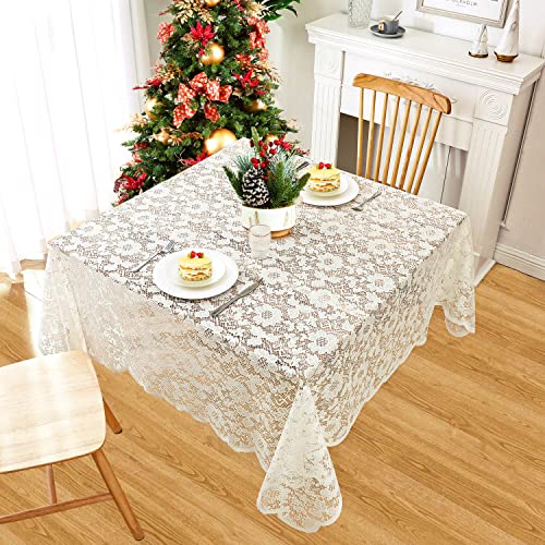 WUBODTI Cream Lace Square Tablecloth 54x54 Inches for Christmas, Holiday Dinner, Wedding, Party,Vintage Floral Embroidery Small Lace Table Linens Table Cloth Cover for Kitchen Dining Room - Image 1