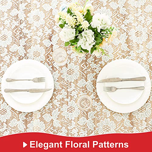 WUBODTI Cream Lace Square Tablecloth 54x54 Inches for Christmas, Holiday Dinner, Wedding, Party,Vintage Floral Embroidery Small Lace Table Linens Table Cloth Cover for Kitchen Dining Room - Image 4
