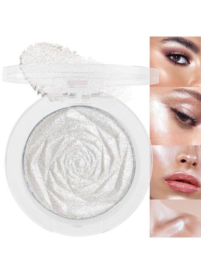 MJ Rose High Gloss Powder Tray, Pearl White Silver Face Highlighter Makeup, White Shimmer Glitter Diamond Sparkly Highlighters Makeup Eyeshadow Palette Powder for Face Body Cheek Skin, inner Corner Eye Highlighter Make up #01 - Image 1