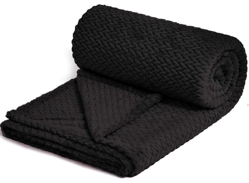 NEWCOSPLAY Super Soft Throw Blanket Premium Silky Flannel Fleece Leaves Pattern Lightweight Blanket All Season Use (Black  Throw(50""x60"")) - Image 2