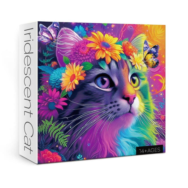 Larkipuzz Colorful Cat Flower Puzzles for Adults 1000 Pieces Fantasy Kitten Butterfly Jigsaw Puzzle Rainbow Difficult Animal Art Puzzles - Image 3