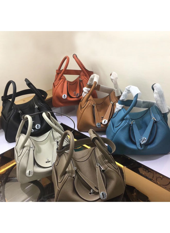 Top Layer Cowhide Litchi Pattern Lindi Bag Doctor Bag Cowhide Women's Bag Shoulder Bag Handbag Medicine Bag - Image 4