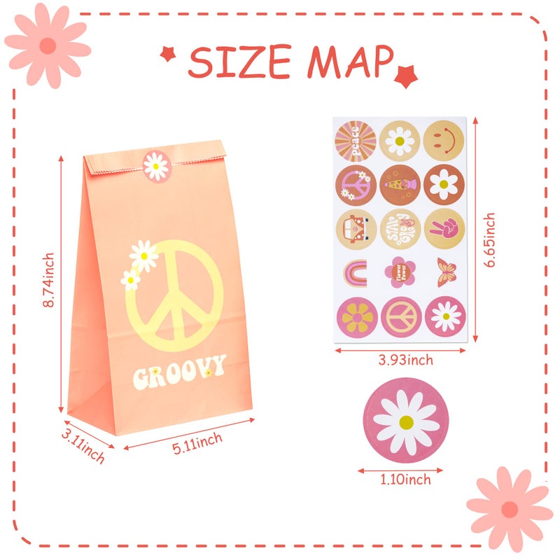 A1diee 24Pcs Groovy Retro Hippie Boho Party Favors Bags with Stickers Star Groovy Snacks Candy Party Favors Supplies Paper Bags Rainbow Pink Orange Gift Bags for Girls Birthday Baby Shower Wedding - Image 2