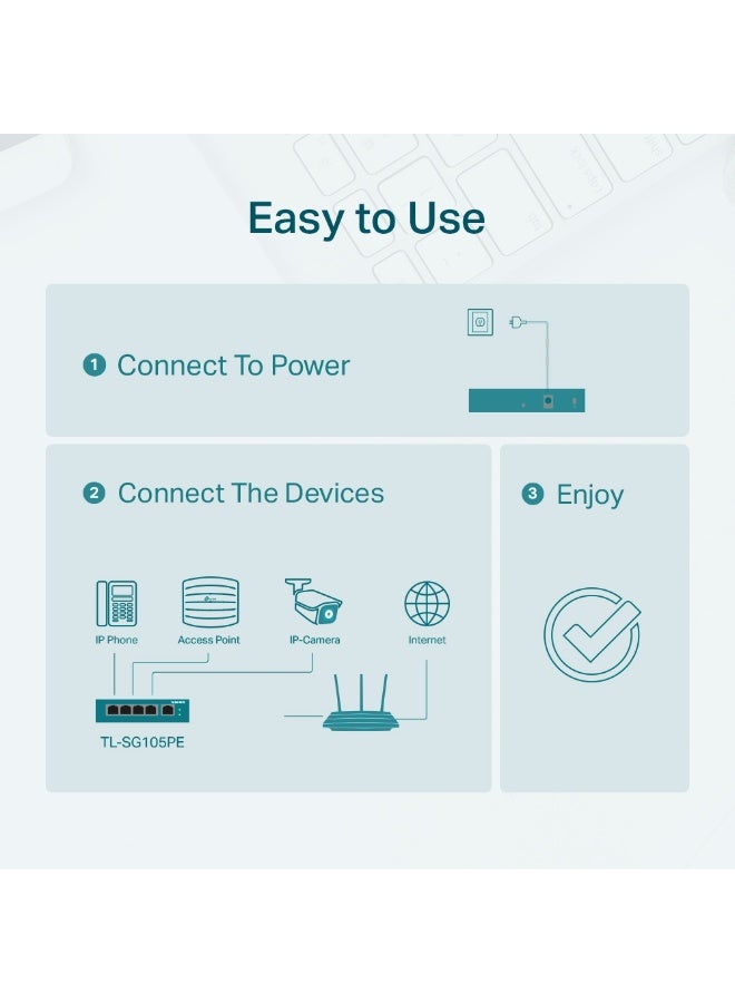 تي بي-لينك تي آي TL-SG105PE مفتاح ذكي سهل الاستخدام بخمسة منافذ جيجابت مع أربعة منافذ PoE+ - Image 5