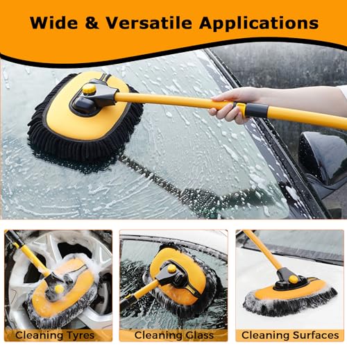 WillingHeart 15°Curved Car Wash Brush with Long Handle 43" Extension Pole RV Truck Microfiber Cleaning Mop Auto SUV Wheel Boat Exterior Interior Detailing 2 in 1 Carwash Duster Not Hurt Paint Scratch Free - Image 4
