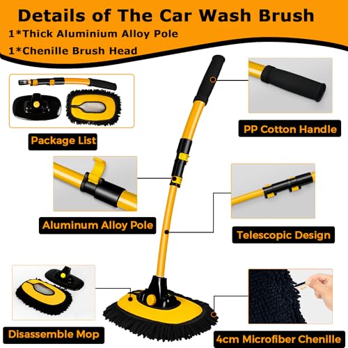 WillingHeart 15°Curved Car Wash Brush with Long Handle 43" Extension Pole RV Truck Microfiber Cleaning Mop Auto SUV Wheel Boat Exterior Interior Detailing 2 in 1 Carwash Duster Not Hurt Paint Scratch Free - Image 3