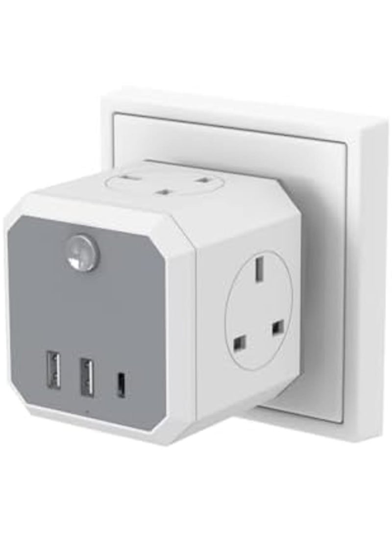 SYOSI 7-in-1 Multi Plug Adapter with 1 USB C, 2 USB A, 4 Way 3 Plugs Socket Adapter, 4 Way Wall Socket Extension, 13A UK Power Cube Extender for Travel Home Office Kitchen - Image 1